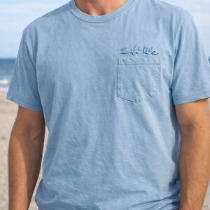 Salt Life Men's T-Shirt Size 2XL Blue Brew Pocket Crab Graphic Crew Neck